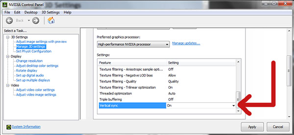 Enabling Vsync on Windows 7/8/10 from Nvidia control panel