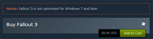 Notice: Fallout 3 is not optimized for Windows 7 and later