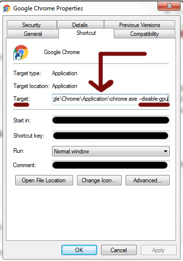Disabling GPU in Google Chrome
